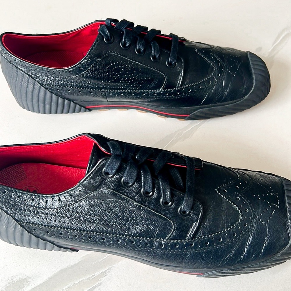 PF Flyers Brogue Men’s Black Leather Wingtip Sneakers Mens Sz 9.5 Womens Sz 11 - Picture 9 of 14